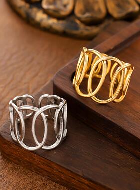 欧美潮款几何夸张不锈钢戒指