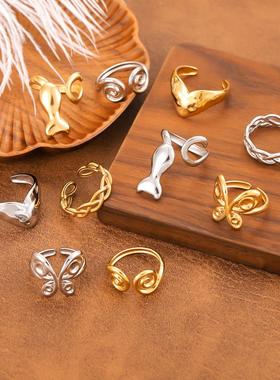 欧美小众设计感钛钢缠绕戒指