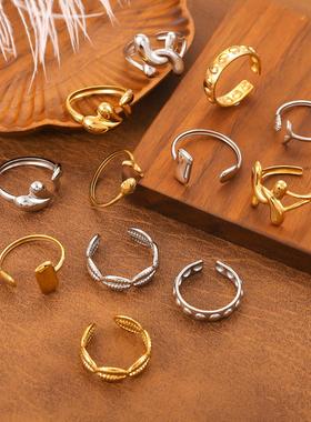 嘻哈风不规则麻花镀金戒指