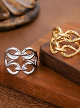 欧美风不锈钢几何锤纹戒指