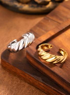 不掉色不锈钢设计感开口戒