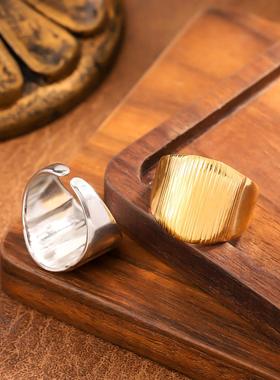 宽版弧形开口复古不锈钢女戒