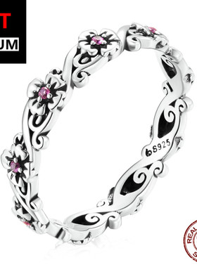 亚马逊热卖复古花纹戒纯银戒指女