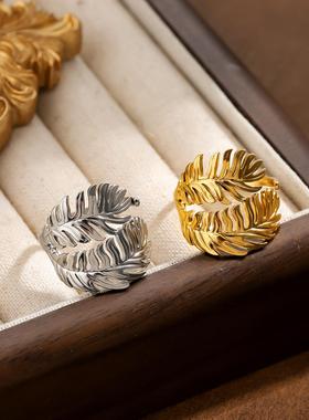 复古不规则叶子蝴蝶戒指
