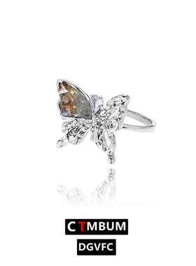 原创橙色渐变蝴蝶戒指女ins风轻