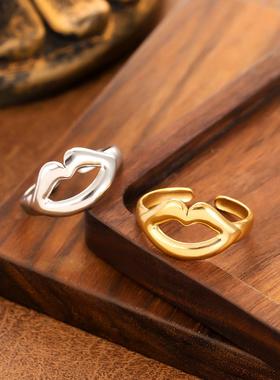 欧美风几何嘴唇钛钢女戒