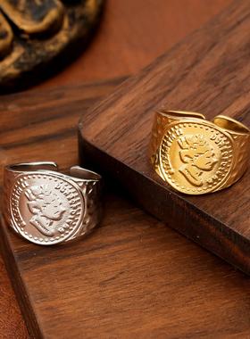 欧美风不锈钢女王戒指女