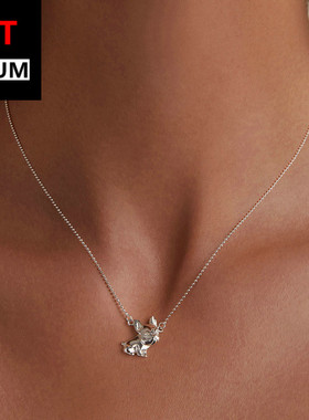 可爱法斗项链s925纯银镀白金锆石
