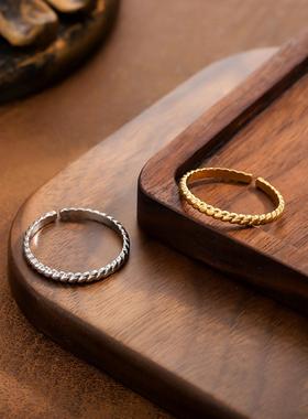 ins风钛钢镀金几何女戒