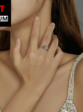 外贸饰品纯银月亮猫咪戒指镀玫瑰金时尚s925开口戒简约款流行指环