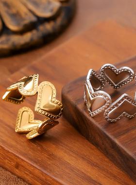 钛钢爱心戒指女18k金不褪色