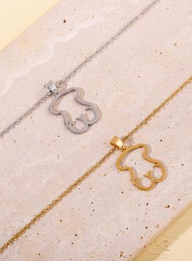 欧美风不锈钢小熊项链女