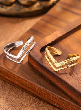 跨境V字开口钛钢戒指女潮