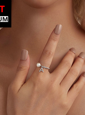 时尚个性贝珠字母A戒指s925纯银