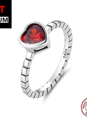 艾芙乐s925纯银酒红心形复古戒指