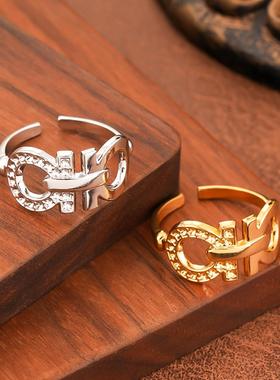 欧美小众双D字母可调戒指