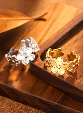 跨境百搭花朵开口镀金戒指