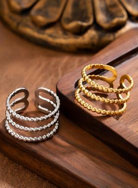 时尚不锈钢三层线条戒指