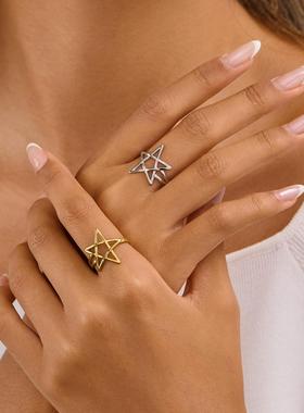 欧美小众镂空五角星镀金戒指