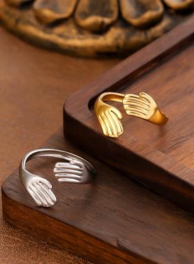 欧美复古不锈钢拥抱戒指