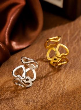 欧美风不锈钢爱心开口戒指