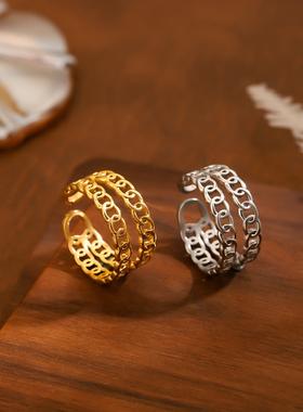 欧美风双层链条可调戒指