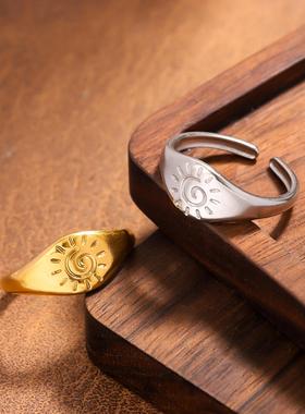 ins风钛钢镀金几何女戒