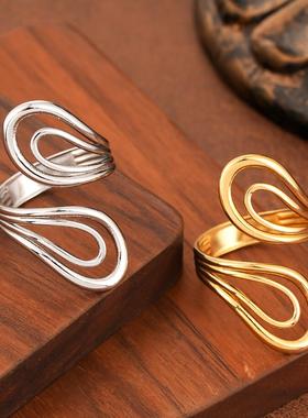 欧美简约几何开口镀金戒指