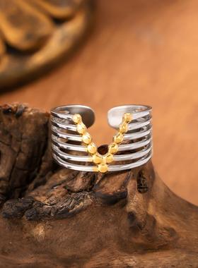 不锈钢间金线条戒指女款