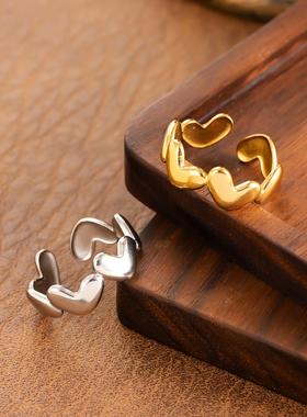 甜美不规则爱心开口戒指女