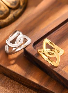 欧美简约钛钢几何戒指女