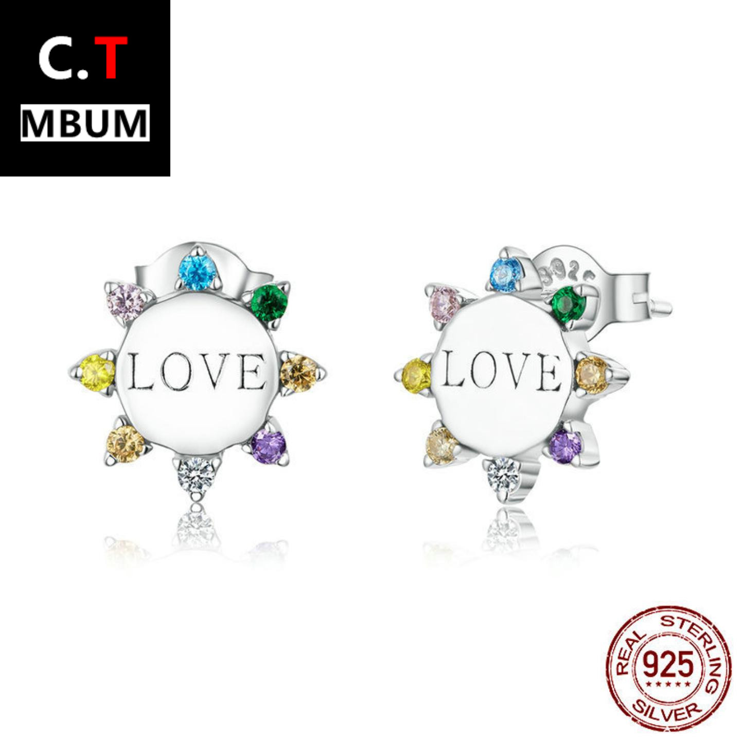 亚马逊时尚纯银s925锆石耳钉love