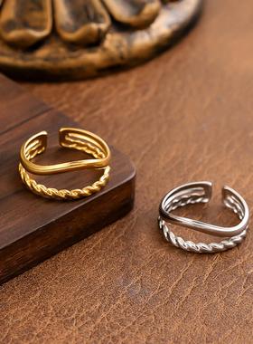 欧美风几何交叉镀金女戒