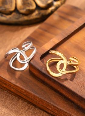 钛钢几何开口戒指女简约冷淡风