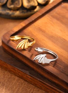 复古蝙蝠箭头不锈钢戒指