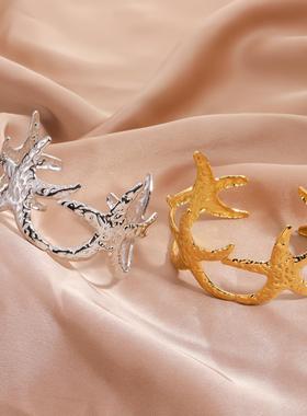 复古宽版海星贝壳手镯女