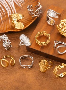 不锈钢金色月亮星星女戒