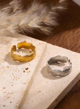 钛钢镀金复古设计感女戒