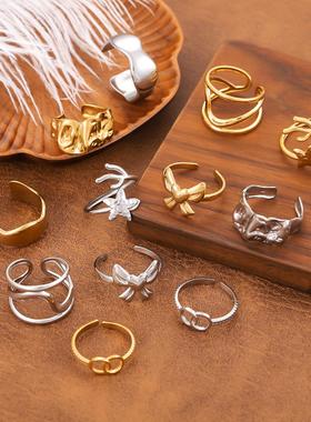 欧美个性18K金爱心蝴蝶结戒指