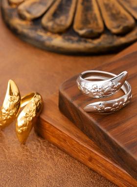 简约几何雕花镀金开口戒指