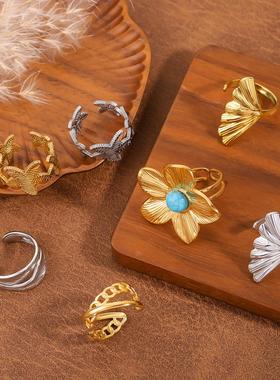 ins风不锈钢轻奢花朵戒指