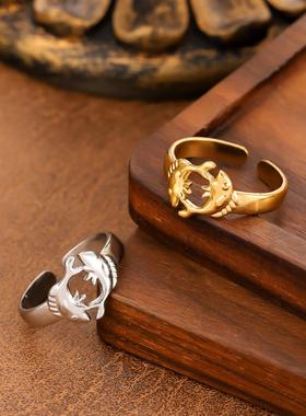 欧美不锈钢金鲤鱼戒指女款