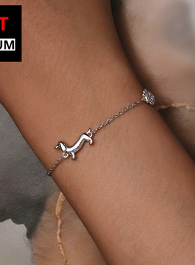 百搭夏季新款s925纯银镀白金可爱腊肠狗手链饰品女手饰跨境爆款