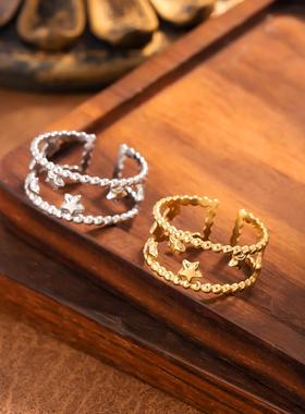 镂空星星不锈钢镀金女戒