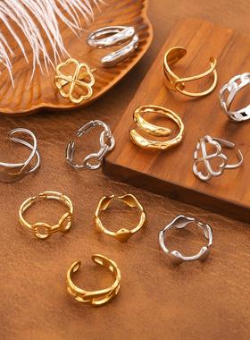 个性几何不锈钢镀金戒指女