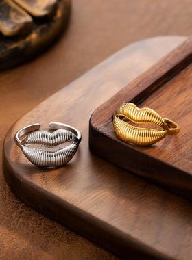 小嘴唇戒指个性可调节情侣款