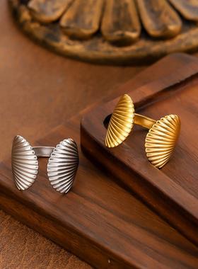 钛钢时尚海洋戒指镀金可调