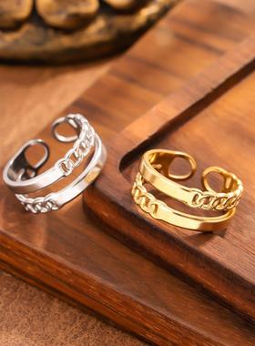 18K镀金双层链条开口戒指