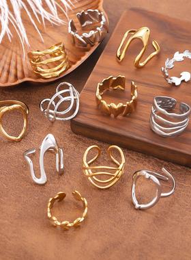 欧美不锈钢嘻哈镀金开口戒指