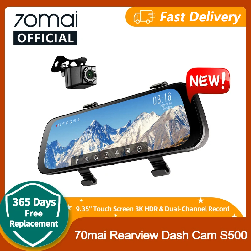 70mai Rearview Dash Cam S500流媒体后视镜触摸屏智能记录仪